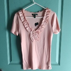 Rapha Light Pink Ruffled Short Sleeve Top